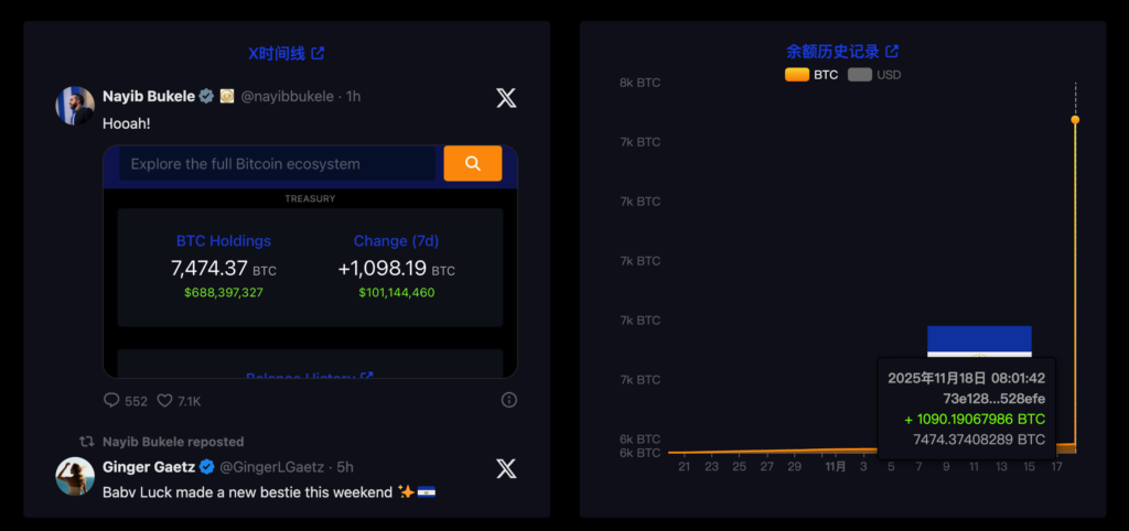 薩爾瓦多砸 1 億美元抄底 1090 枚比特幣,總持倉量直衝 7500 枚 BTC